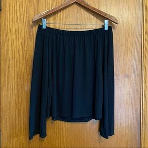 Black Strapless Bell Sleeve Flowy Top